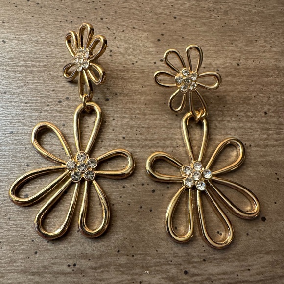 Gold Flower Drop Earrings - Picture 3 of 3